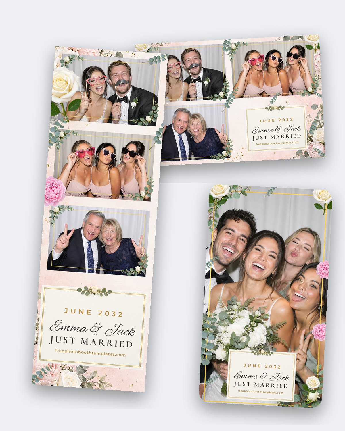 Blush & Eucalyptus free wedding photo booth template preview