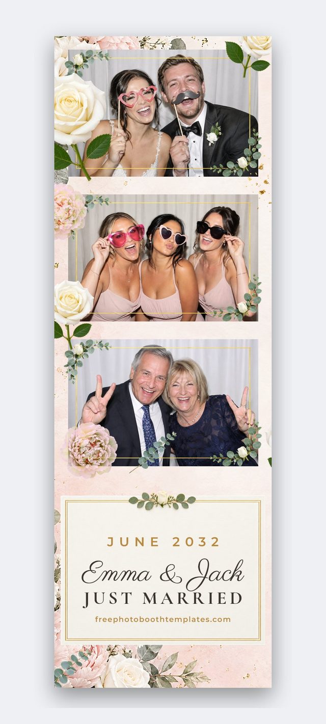 Blush & Eucalyptus — 2x6 photo booth strip with three landscape photos (wedding photo booth template)