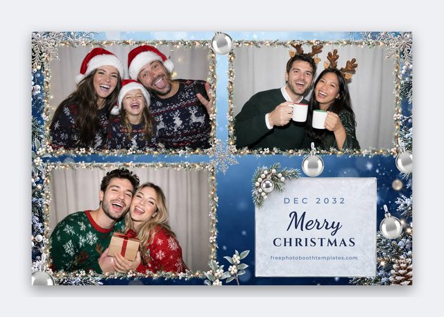 Frosted Winter — 4x6 landscape photo booth layout with three landscape photos (christmas photo booth template)