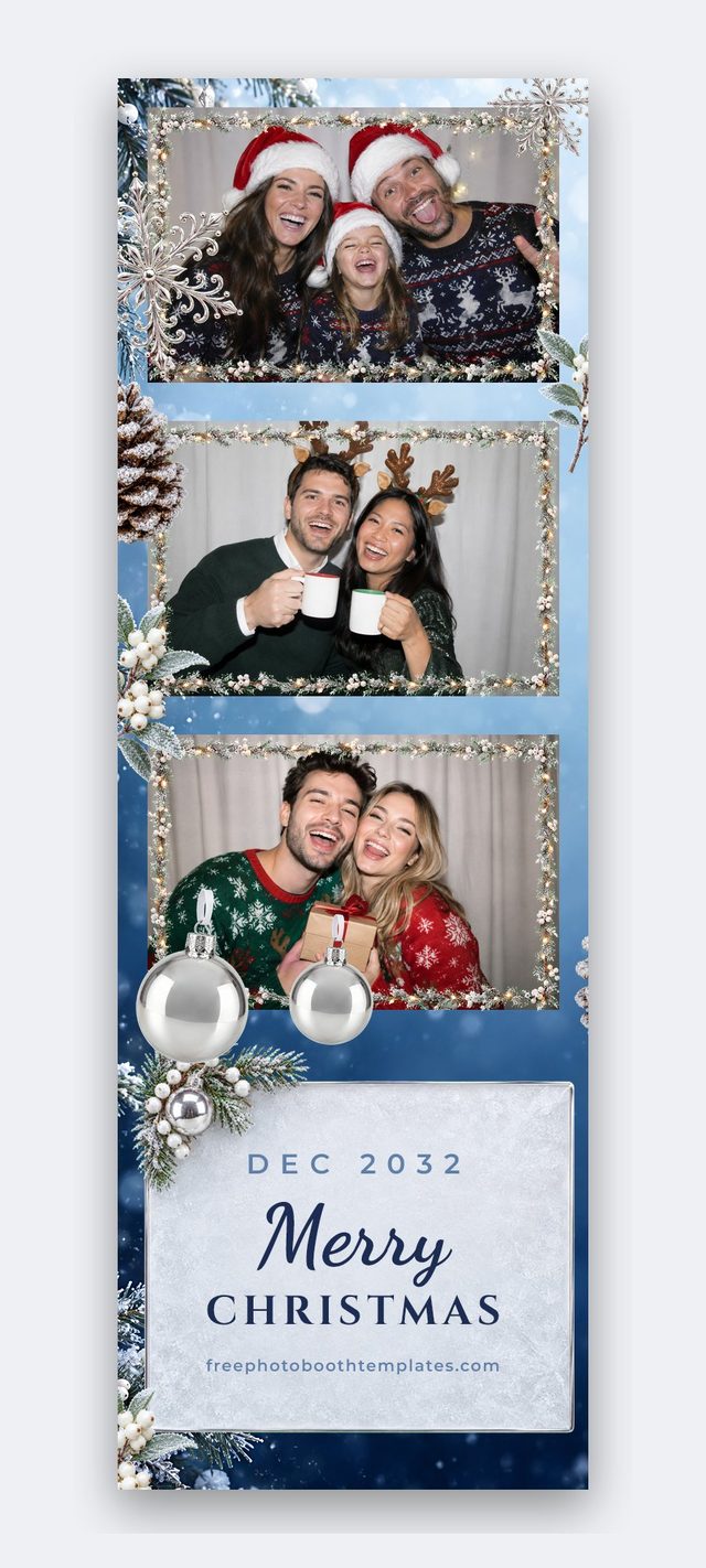Frosted Winter — 2x6 photo booth strip with three landscape photos (christmas photo booth template)