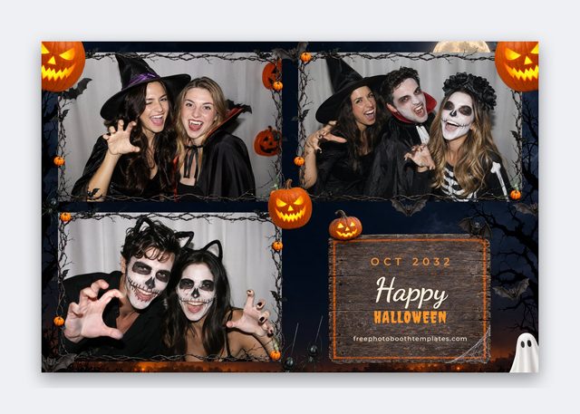 Haunted Pumpkin Patch — 4x6 landscape photo booth layout with three landscape photos (halloween photo booth template)
