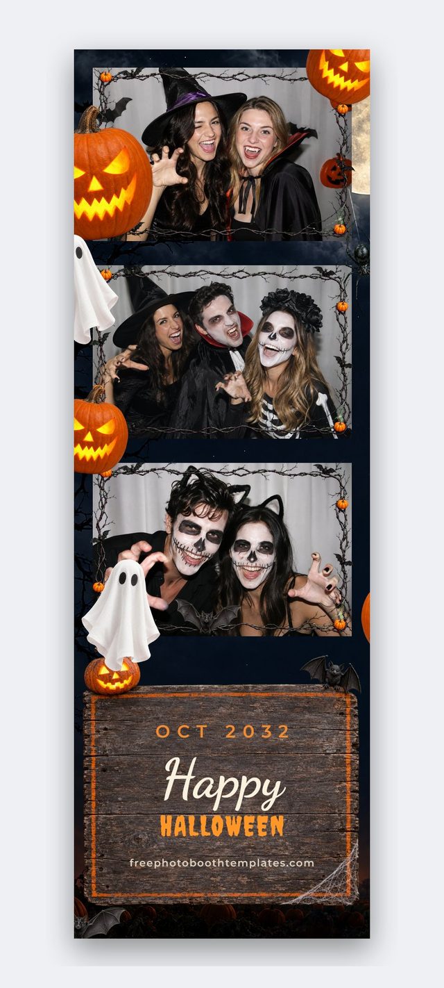 Haunted Pumpkin Patch — 2x6 photo booth strip with three landscape photos (halloween photo booth template)