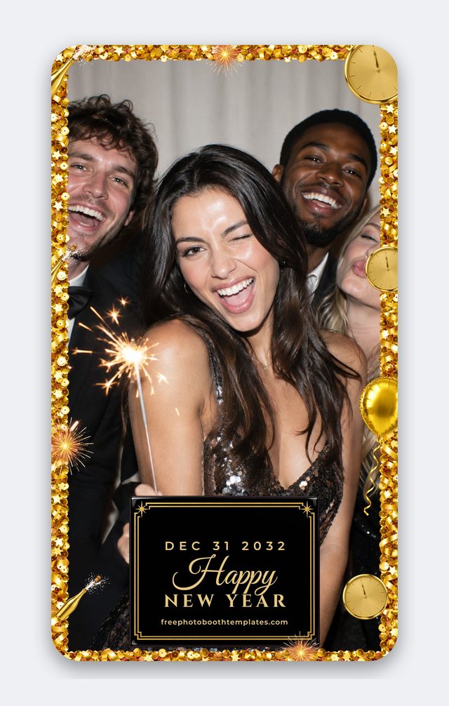 Midnight Gold Countdown — 1080x1920 phone photo booth overlay (new year's eve photo booth template)